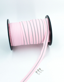 Preview: Endlosreißverschluss metallisiert schmal hellrosa/silber (1m)